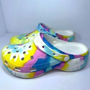 Crocs Classic Platform Clogs Tie Dye Comfort Slip On Womens Sz 11